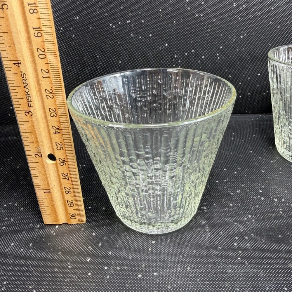 Jeanette Finlandia Tree Bark Clear Textured Glass Tumblers Set of 2 MCM 3in